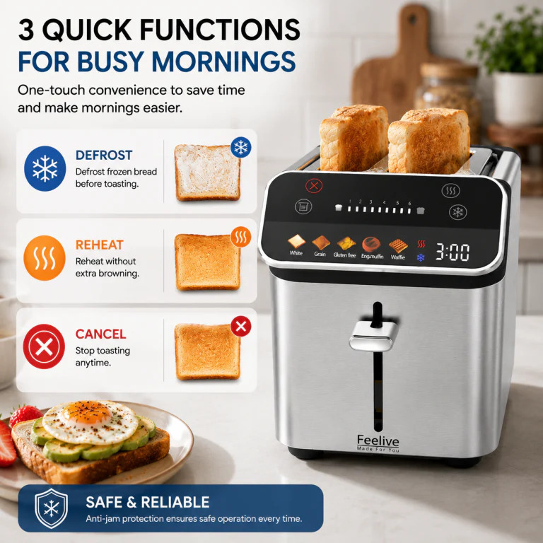Feelive 2 Slice Stainless Steel Digital Smart Toaster — image 2