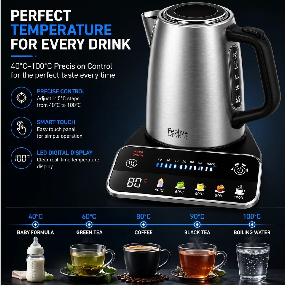 Feelive 1.7 Litres Smart Digital Kettle with Temperature Control — image 3