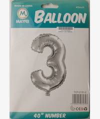 Casey 102cm Silver Balloon Number.3 Retail Packaging No