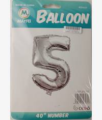 Casey 102cm Silver Balloon Number.5 Retail Packaging No