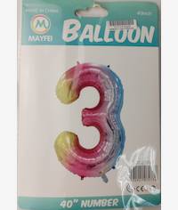 Casey 102cm Rainbow Balloon Number.3 Retail Packaging No