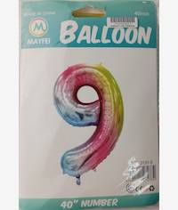 Casey 102cm Rainbow Balloon Number.9 Retail Packaging No